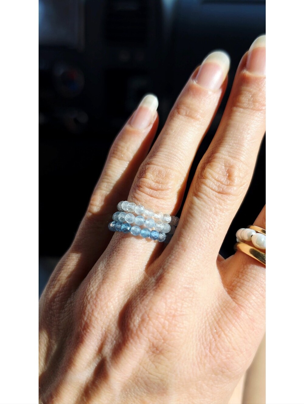 Genuine Aquamarine Beaded Ring | Sterling Silver Ring Size~ 6.5
